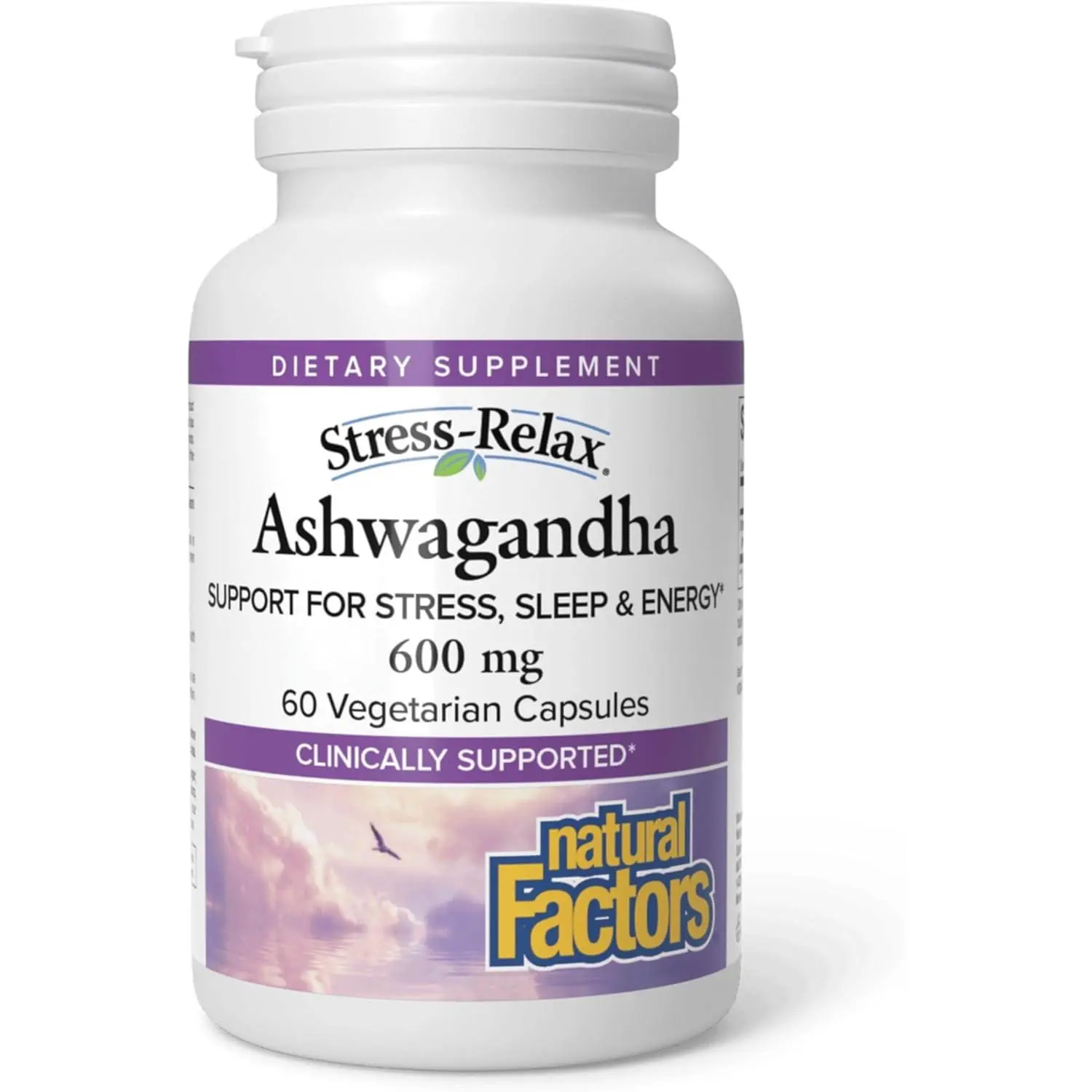 Natural Factors Stress-Relax KSM-66 Ashwagandha Root Herbal Supplement, 600 mg - Adult Stress Relief, 60 GMO-Free Vegetarian Capsules (30 Servings), Ksm-66 Root