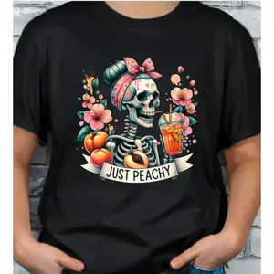 Just Peachy Skeleton Messy Bun T-shirt