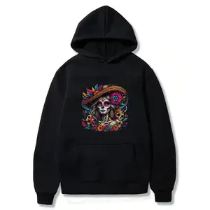 100% Cotton Women's Unisex Day of the Dead Skull Hoodie