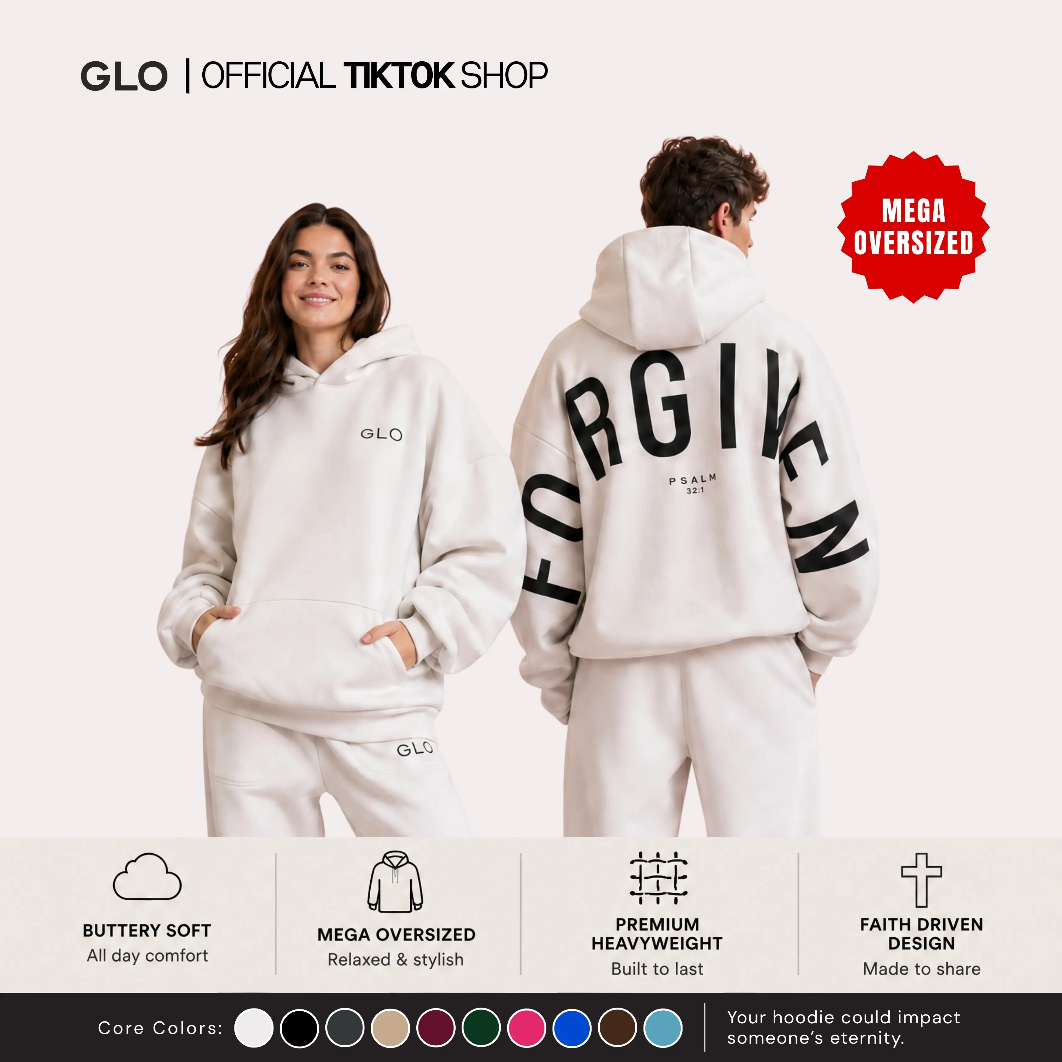 GLO Kingdom Essential Hoodie | Core Collection | Oversized Christian Hoodie  Cotton Fabric Pocket  Womenswear Fit Statement Fleece Polyester