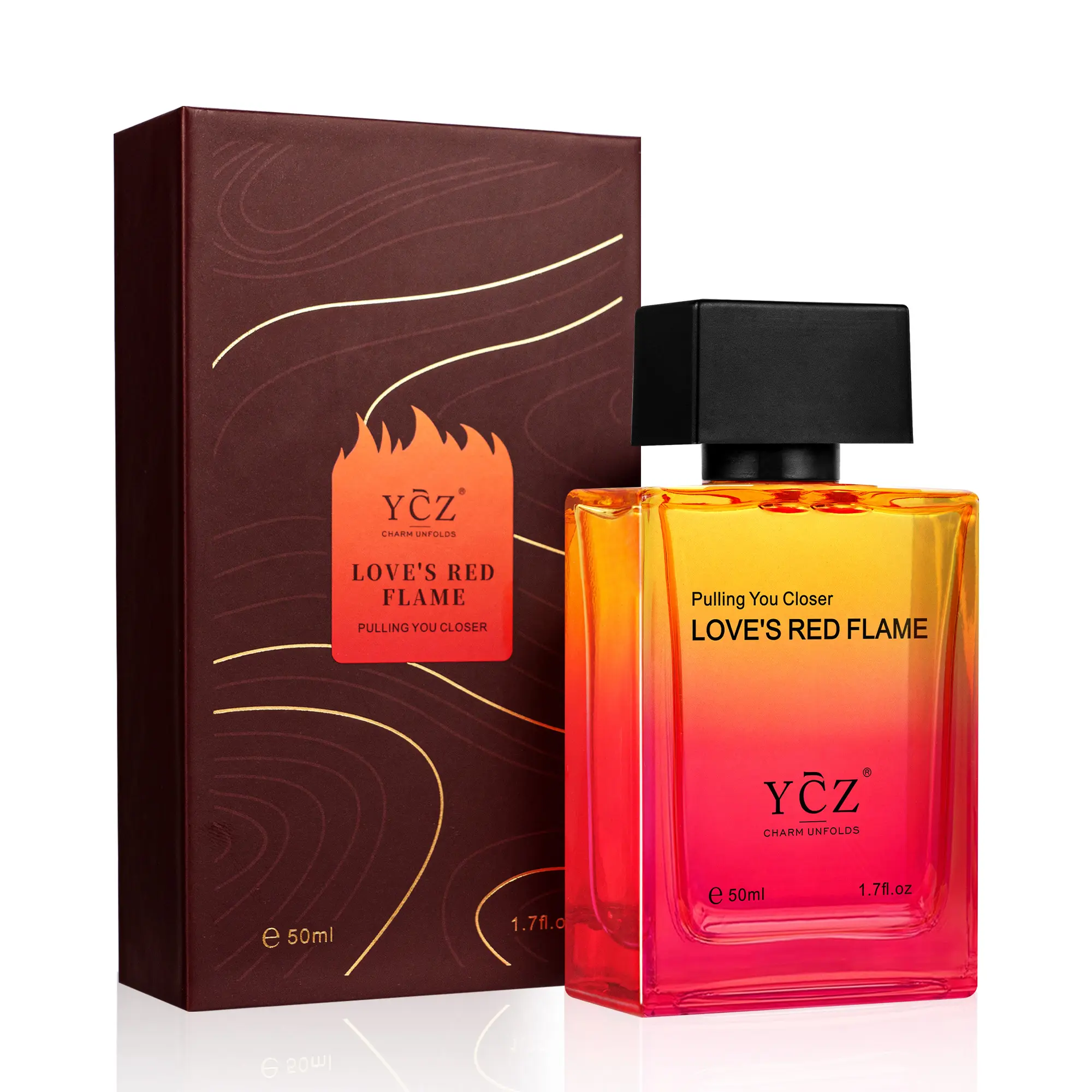 YCZ Love's Red Flame Eau de Parfum 1.7oz | Warm Spicy Woody Fragrance, Warm, Alluring & Irresistibly Attractive, Long-Lasting for Dates and Evening Social Occasions, Inspired by the Spark That Draws Two People Closer