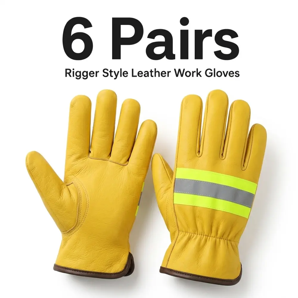 PAKNADA 6-Pair Regular Soft Sheepskin Long-Lasting Leather Working Gloves - Heavy-Duty, Durable Stitching, Reflective Grip Safety Gloves for Construction, Carpentry
