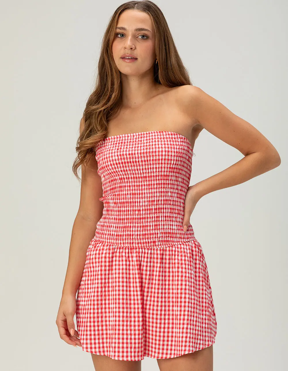 RSQ Womens Gingham Strapless Dress