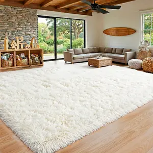 Living Room Rugs Bedroom Rugs, Ultra-Soft Plush Fluffy Shaggy Area Rug, Washable Non-Slip Soft Carpet with 4 Free Rug Grippers, for Kids Room Nursery Dorm Playroom Pet Friendly Modern Home Decor, Sizes 4x6 5x7 6x9 8x10 9x12 10x14, Cream White