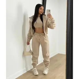 3pcs Women's Clothing Set Fleece-lined Hooded Sweater &Sleeveless Tank Top & Sports Sweatpants PantsGiftGift