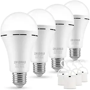 4 Pack Battery Powered LED Light Bulbs with Hook, Rechargeable Emergency Bulb for Power Outage, Portable Hanging Light for Camping, Garage, Home Backup and Storm Prep