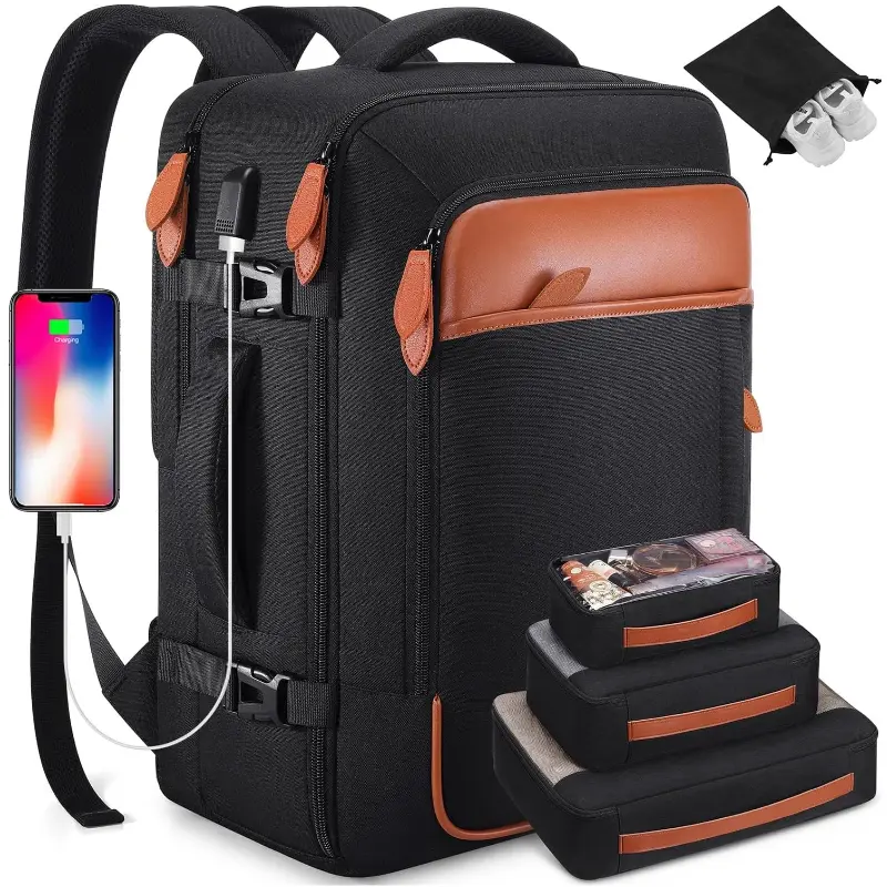 Carry On Luggage Backpack, 42L Expandable Convertible Design for Men & Women, Organized Water-Resistant EDC Gear with 17-Inch Laptop Sleeve & USB Port, Essential Cruise Must Haves and Travel Stuff, Polyester, On The Road tiktokshopbacktoschool, Everyday C