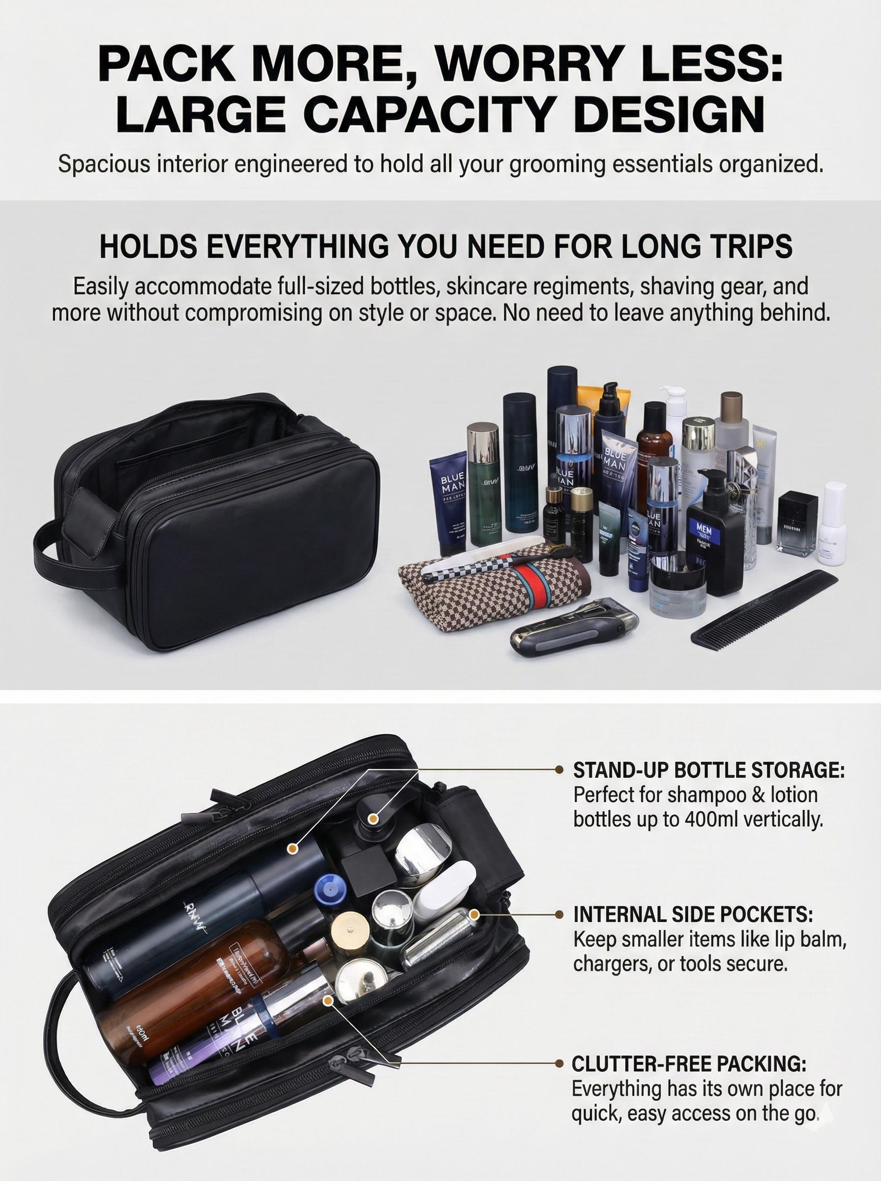 Toiletry Bag for Men, Travel Essentials Shaving Dopp Kit, Mens Travel Bag Toiletries Organizer Case for Grooming, PU Leather Water Resistant Cosmetic Bag Pouch Durable Makeup Container Set Valentine's Day Gift TikTokShopJumpstartSale SpringStatements
