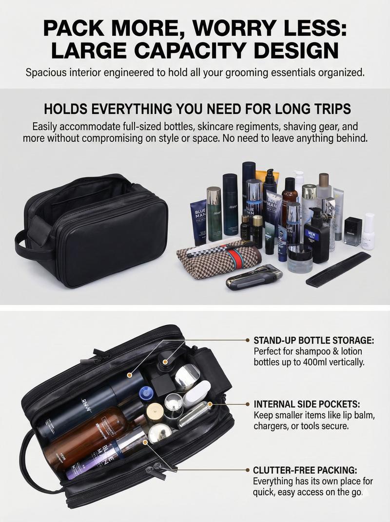 Toiletry Bag for Men, Travel Essentials Shaving Dopp Kit, Mens Travel Bag Toiletries Organizer Case for Grooming, PU Leather Water Resistant Cosmetic Bag Pouch Durable Makeup Container Set Valentine's Day Gift TikTokShopJumpstartSale