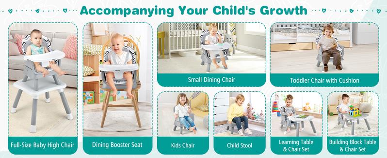 Baby High Chair, Convertible Highchair for Babies & Toddlers | Booster Seat | Table and Chair Set | Infant Feeding Chair with Safety Harness, Removable Tray,Christmas Festival Gift Black Friday Cyber Monday