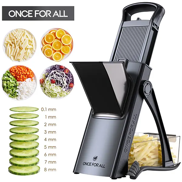 【ONCE FOR ALL 】Press Vegetable Cutter with Built-in Durable Blades, No Replacement Needed. Strong Anti-Slip Suction Base, Safe Press Design to Avoid Hand Cuts. Multi-use Fruit Veggie Slicer Dicer, Detachable & Easy to Clean,home essentials
