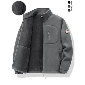 Men's Fleece Jacket, Warm Insulated Polar Fleece Coat, Casual Soft Comfortable Multiple Zipper Pockets, Fall & Winter Outerwear