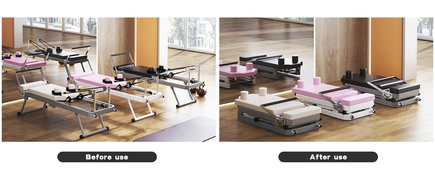 Nicole Selection Reformer Pilates Reformer Foldable Machine with 330.5lbs Weight Capacity, Complimentary Elastic Cords, Eco-Silicone Leather & Easy to Fold Storage Stretching Gear Gymnastics, 40JYHBPT, For Christmas Gifts Yoga Equipment Workout Bands