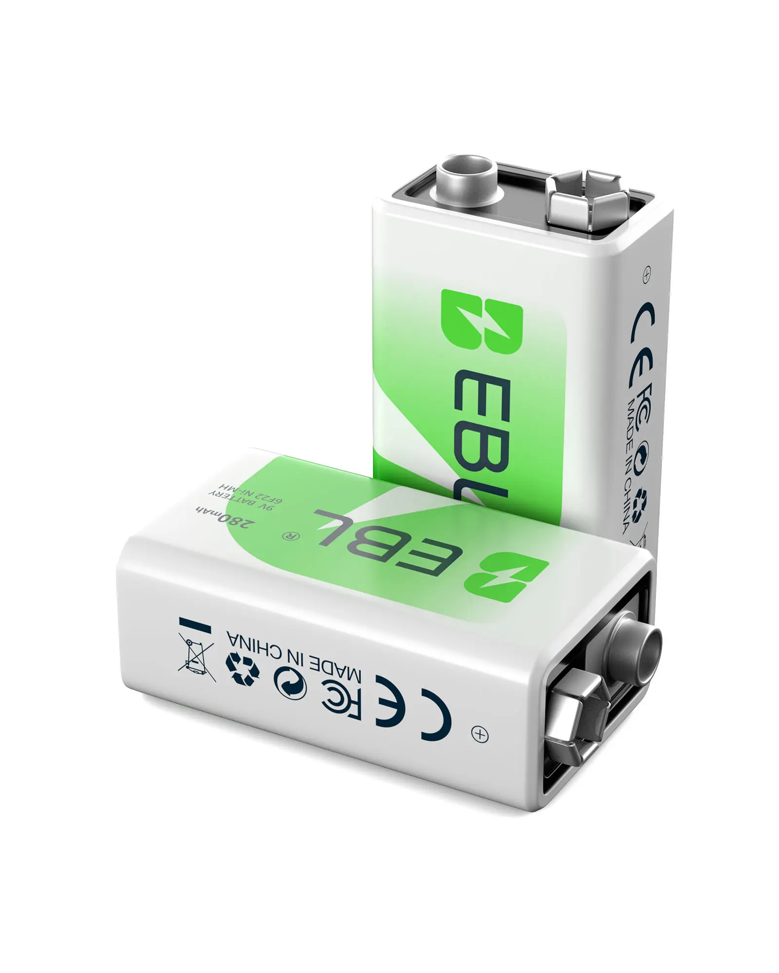 EBL 9V Nickel Metal Hydride Rechargeable Replacement Batteries - 280mAh High-Capacity Low Self-Discharge Long Life Cells, 80% Charge Retention, Reusable Power for Smoke Alarms & Toys, Long Life Battery