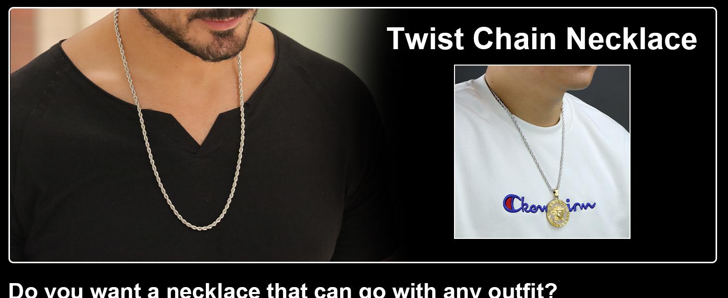 Jewelfairy Mens 3/4/5mm Stainless Steel Silver Twist Chain Necklace for Men Women Silver Necklace Chain 18/20/22/24 Inches