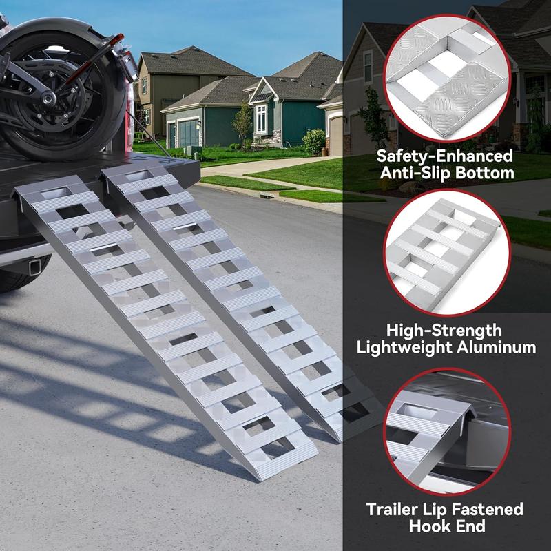 YITAMOTOR 2pcs 6000lbs 60" x 12" / 72" x 15" / 84" x 14" Aluminum Trailer Ramps, Heavy Duty Aluminum Trailer Ramps, Loading Ramps Car ATV Truck Auto Hauler Knife & Hook Ends