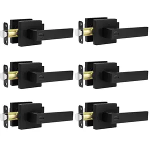 6 Pack Matte Black Door Handles, Keyless Interior Door Knobs, Privacy Door Lever Locksets for Bedroom Bathroom, Heavy Duty Square Door Lock (2.0lb), Reversible for Left&Right Handled Doors