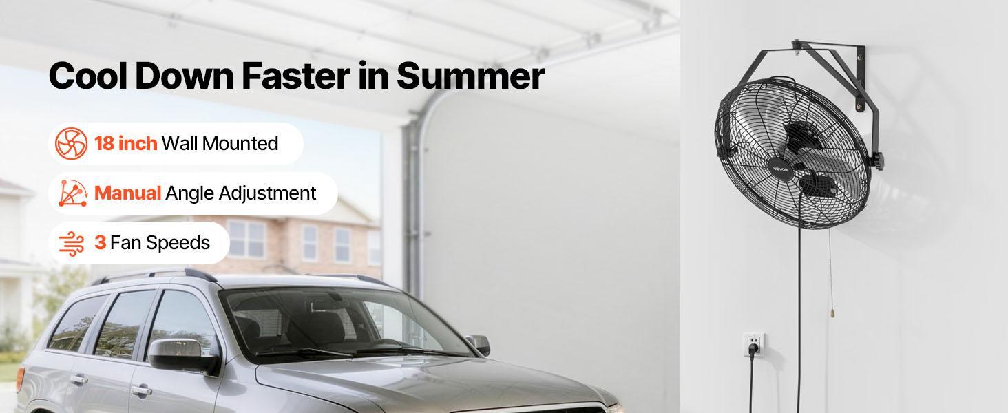 【BackToSchool】VEVOR 18-in Cooling Wall-Mounted Fan, IP44-Rated Protection, 3-Speed Settings, Long Airflow Distance, Adjustable Oscillation Angle, Filterless Powered Fan for Industrial Use | Father's Day Gift, Cooling Wall-Mounted Fans, Dual-Speed Wall-Mou 【BackToSchool】VEVOR 18-in Cooling Wall-Mounted Fan, IP44-Rated Protection, 3-Speed Settings, Long Airflow Distance, Adjustable Oscillation Angle, Filterless Powered Fan for Industrial Use | Father's Day Gift, Cooling Wall-Mounted Fans, Dual-Speed Wall-Mou