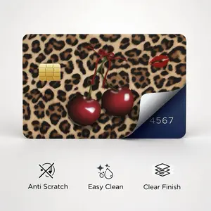Leopard with cherries Credit Card Skin - Cute Credit Card Sticker | Waterproof Vinyl Card Skin | Aesthetic Card Cover