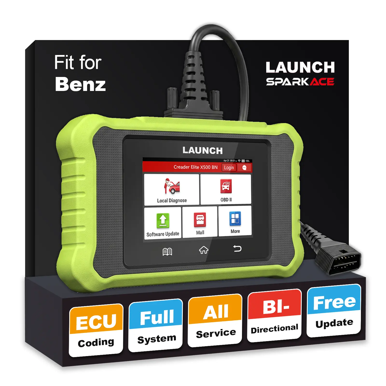 LAUNCH Creader Elite X500 Compact Handheld OBD2 Scanner for Mercedes-Benz, MB Sprinter, Maybach, Full System Bidirectional Tool with Free Reset Services, ECU Coding, Auto VIN, Lifetime Updates