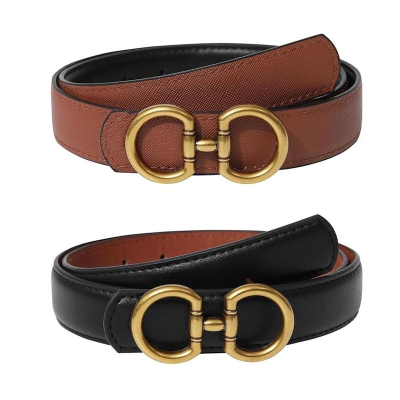 Fashion Elegant Women Reversible PU Leather Belt Vintage Two-in-One Dress Long Coats Belts Ladies Accessories with Golden Buckle Fashion Elegant Women Reversible PU Leather Belt Vintage Two-in-One Dress Long Coats Belts Ladies Accessories with Golden Buckle