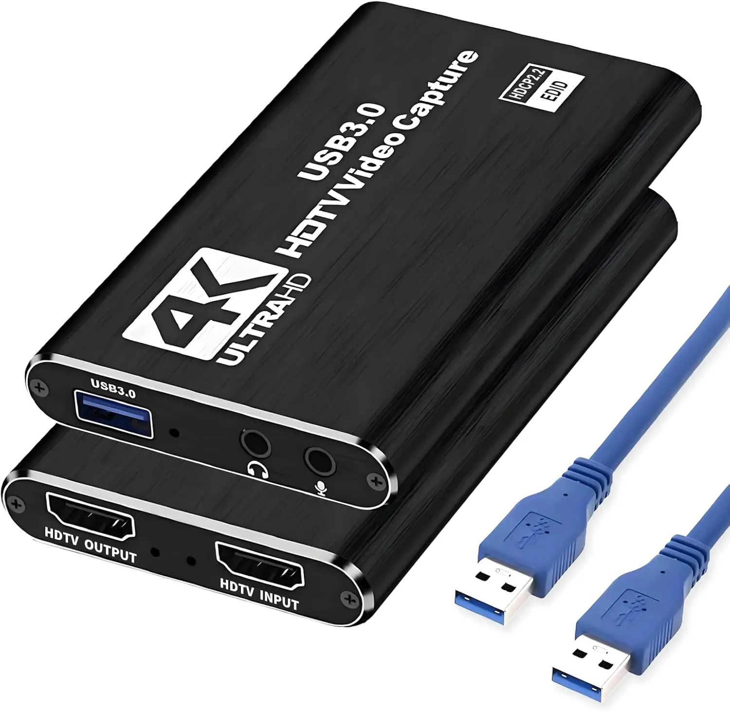4K HDMI Capture Card, 1080P 60FPS Video Capture Adapter for Game Recording, Live Streaming, Broadcasting, with Microphone Input & 3.5MM Headphone Output