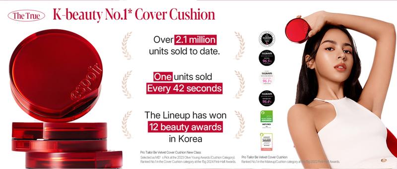 Espoir Be Velvet Cushion Foundation Quick and Easy Coverage with Long-lasting Color by Zero Oxidation 23 Beige Compact Concealer Lightweight Makeup Gentle Cosmetic Flawless Smooth Vegan Certified