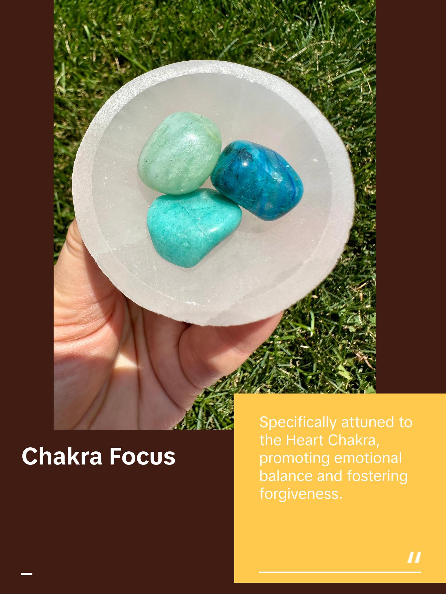 Heart Chakra Stone Set (Tumbled) - Chrysocolla, Amazonite, Green Aventurine - Emotional Healing  and Calming Set