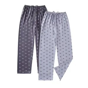 VIBESLEEP Women's 2-Pack Bow Print Lounge Pants Ultra-Soft Knit Pajama Bottoms Elastic Waist Drawstring Lightweight Breathable Wide-Leg Nightwear Dark Gray Light Gray Pajama pants