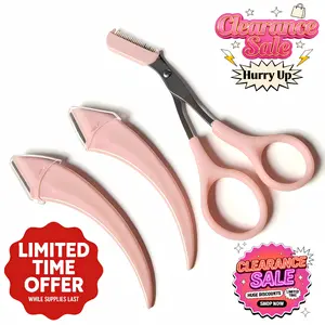 Affordable Salon Quality Eyebrow Trimmer & Hair Removal Makeup Kit, 2 Curved Razors + Scissors, Pink, Imported Steel Blades, Safe Blades for Beginners, Precise Cut, Defined Brows, Bathroom Use,summervibes