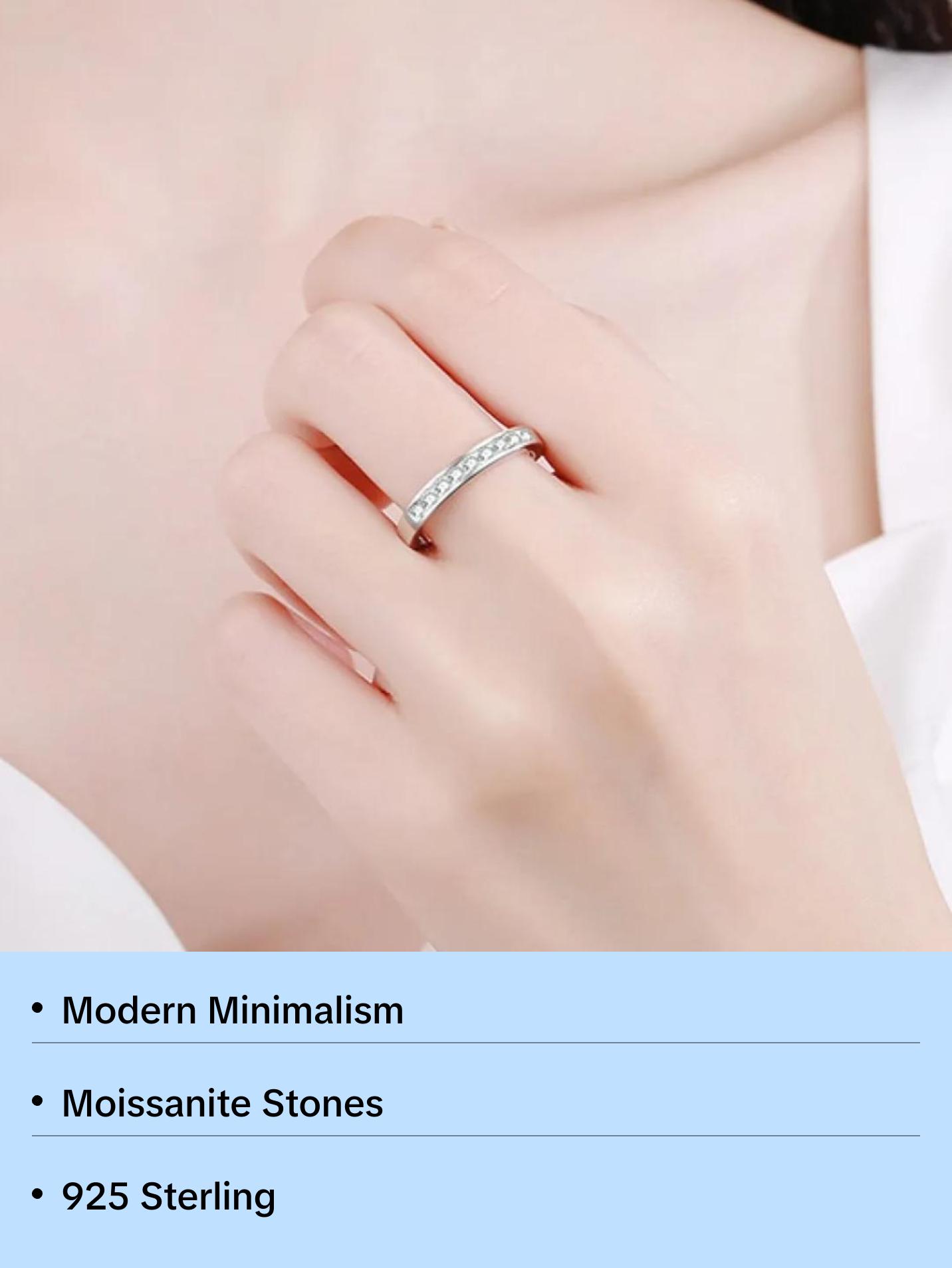 Modern Minimalist Moissanite Ring 925 Sterling Silver Rhodium Plating