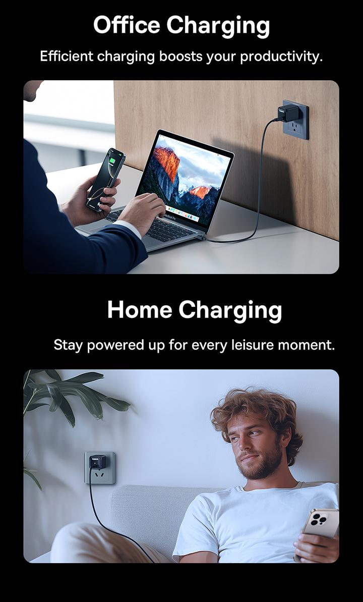 【Pack of 2】Baseus GaN6 Fast Charger 1C 45W US  (2*Baseus Mini White Fast Charging Data Cable)