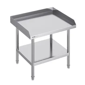 VEVOR Stainless Steel Work Table, 24 x 28 x 26 Inch Commercial Food Prep Worktable, 3-Sided Backsplash Heavy Duty Prep Worktable, Metal Work Table with Adjustable Height for Restaurant Home Hotel