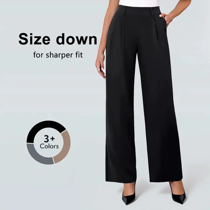 FireSwan Women's Stretchy Wide Leg Pants, High-Waisted Minimalist Trousers with Pockets for Office Business Casual Wear, Bottom, Lady, Work Pants, Pants For Women,clothes for back to school,first day of school outfits