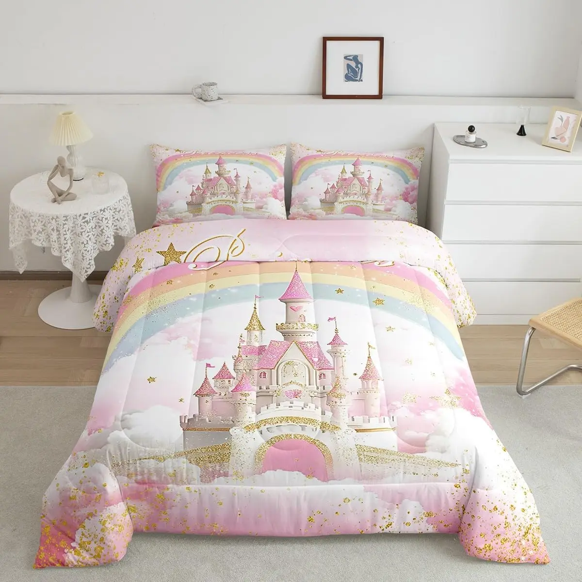 Pink Castle Comforter Set Princess Theme Bedding Set Castle Princess Comforter Pink Duvet Insert Bedroom Decor 1
