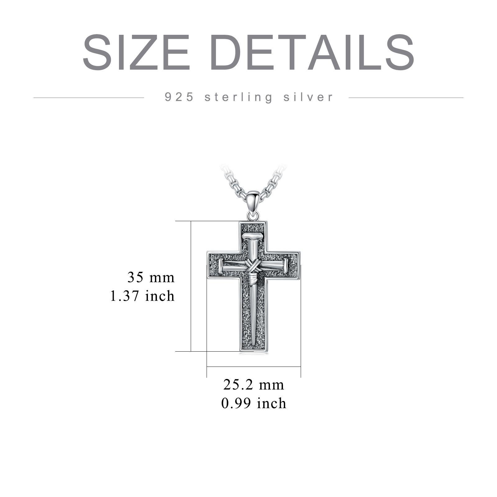 MEIDERBO Three Nail Cross Necklace 925 Sterling Silver 3 Nail Cross Pendant Christian Jewelry Gifts for Men 22+2" Stainless Steel Chain