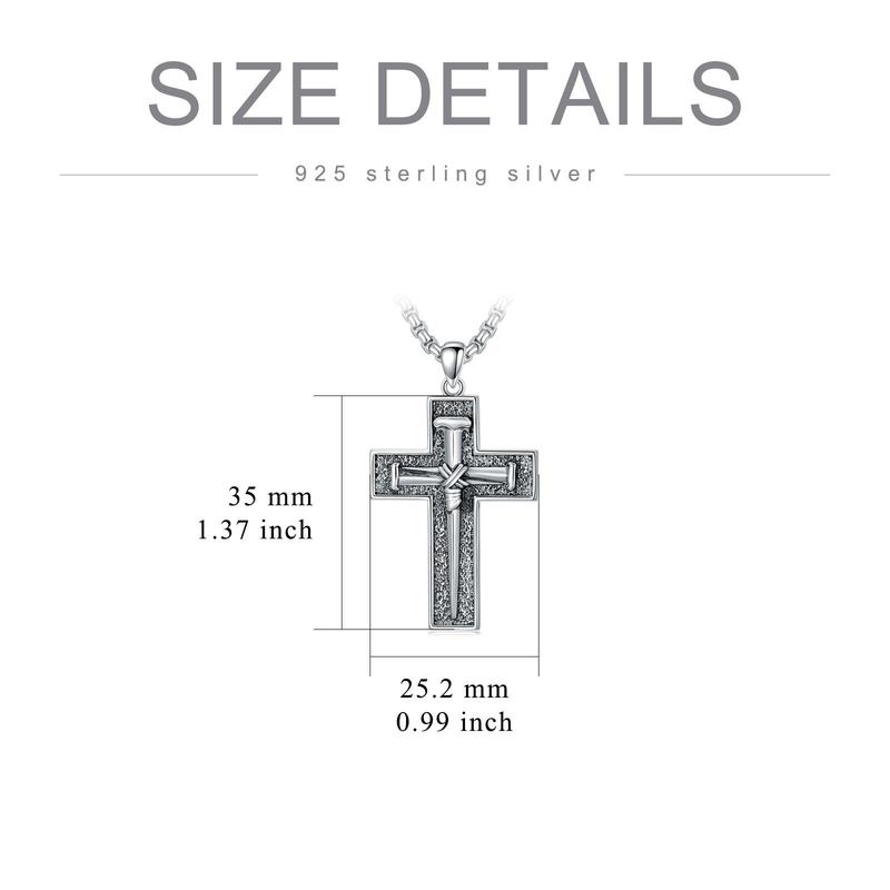 MEIDERBO Three Nail Cross Necklace 925 Sterling Silver 3 Nail Cross Pendant Christian Jewelry Gifts for Men 22+2"