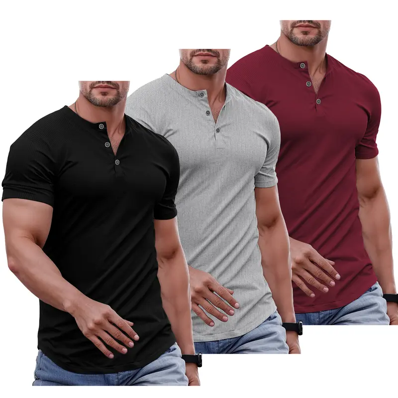 JMIERR Men's Plain Muscle Slim Fitted Henley Shirts Crewneck Longline T-Shirt Gym Workout Athletic Shirt Tees with Button Menswear Casual Tops,Men's Classic Streetwear Clothing for Daily Wear,Fall Fashion Outfits 2026