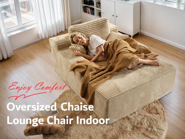 【2 Packages Shipping】Ovios 49" W Boneless Chaise Lounge and 59" W Oversized Round Sofa Bed - Sectional Sofa Set with Flexible Configuration, Plush Corduroy Fabric,No Assembly Required, 5 Pillows included
