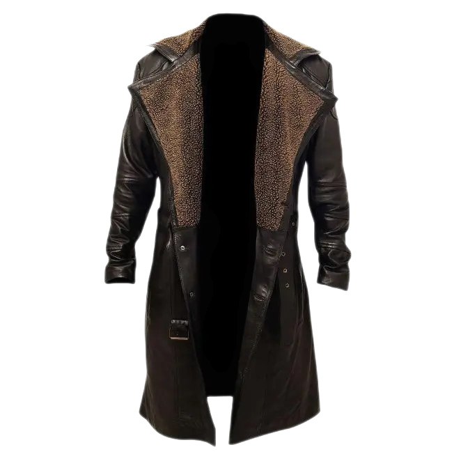 Brody Men's Leather Trench Coat With Faux Fur Lining Brown