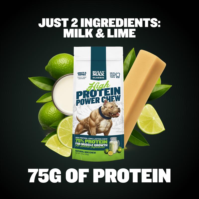 Bully Max Power Chews, Long-Lasting Dog Treats 75% Protein, Cleans Teeth, Freshens Breath, Natural Dog Chew