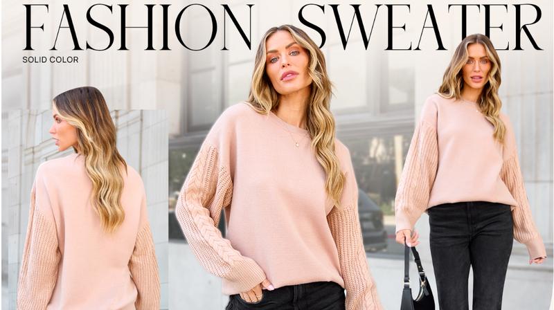 ZESICA Women's 2025 Fall Long Sleeve Crew Neck Solid Color Cable Knit Chunky Casual Oversized Pullover Sweater Tops