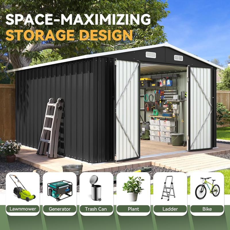 [on sale] Aoxun 6x4 FT Outdoor Storage Shed, Metal Garden Tool Shed with Sloping Roof & Lockable Door for Patio Lawn Backyard (Brown)