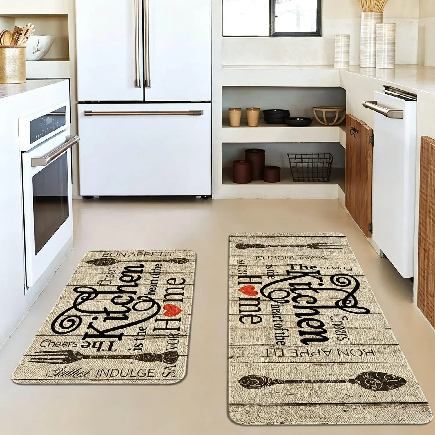 1PCS The Kitchen is The Heart of The Home Grey Rustic Kitchen Rugs Decor Sets of Non Slip Washable