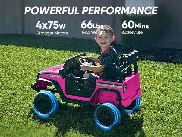 Hikiddo 4WD Kids Ride on Truck Car, 12V 4WD 7Ah Ride on Toy Electric Cars for Kids w/ Remote, Bluetooth, 4x75W Motors