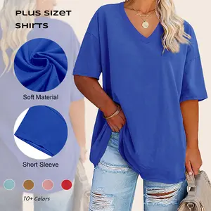 Imily Bela Women's Plus Size V Neck T Shirts Summer Half Sleeve Tees Casual Loose Fit Cotton Tunic Top