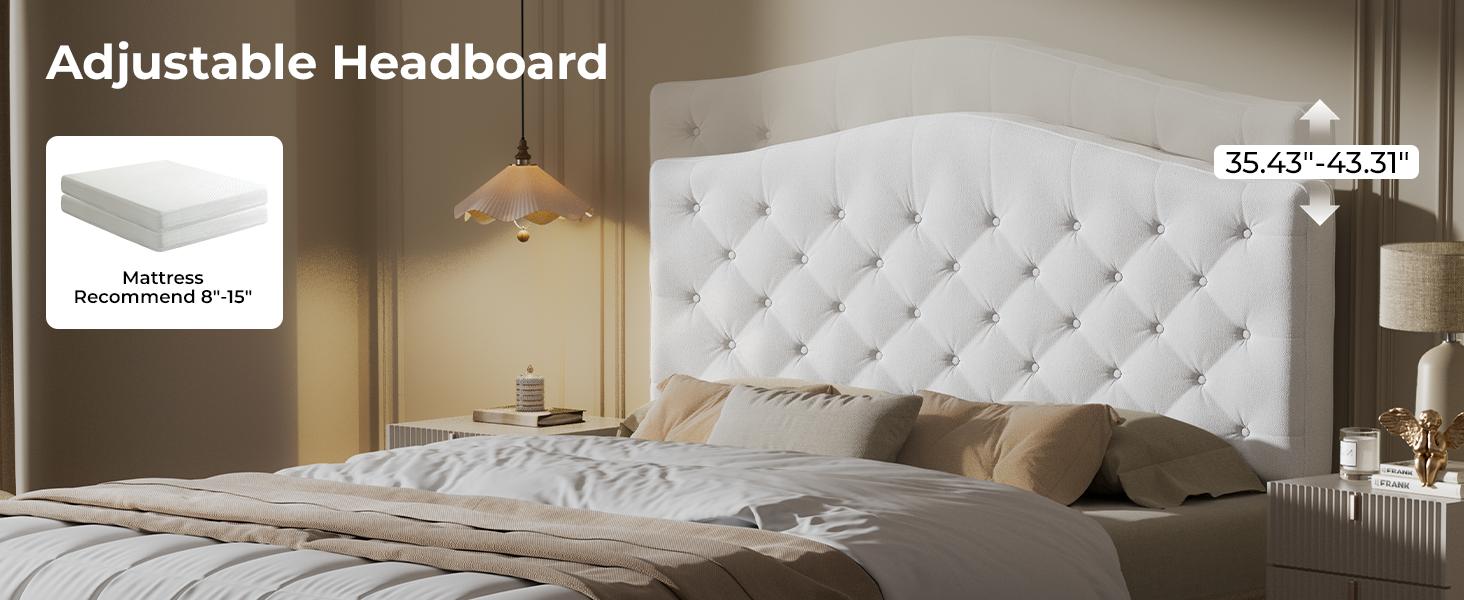 Upholstered Headboard Queen/King Size with 4" Thickened High-Density Sponge, Modern Button-Tufted Queen Headboard Only, Luxury Chenille Fabric, Adjustable Height, Easy Assembly
