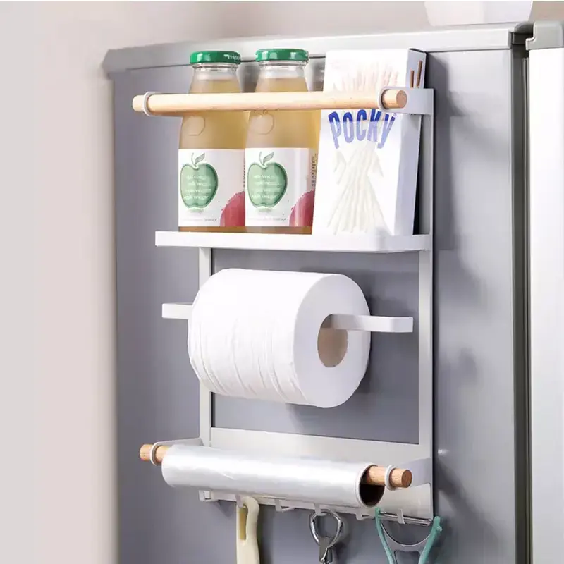 Magnetic Spice Rack for Refrigerator White Magnetic Paper Towel Holder for fridge Magnetic Shelf Magnetic Shelves Fridge Magnet Organizer Spice Rack Kitchen Organization Kitchen Storage