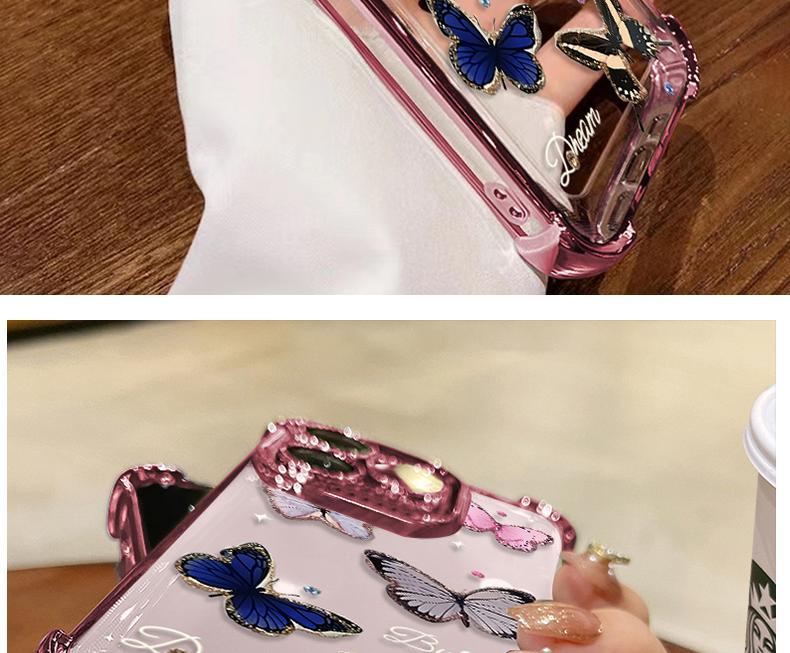 Five Butterflies Pattern Women's Phone Case for iPhone 11/12/13/14/15/16/17 Pro Max, Pink Chrome Alloy Frame Reinforced Corner Protection Protective Phone Cover