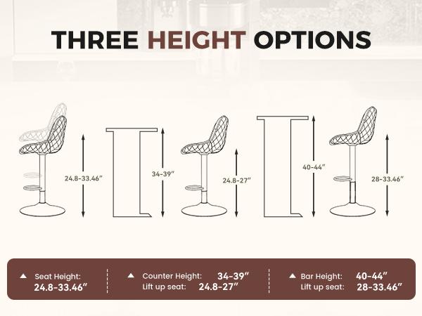 Bar Stools Set of 2, Adjustable Swivel Counter Height Bar Stools with Back, Armless Modern Barstools for Kitchen Island & Home Bar, Upholstered Seat